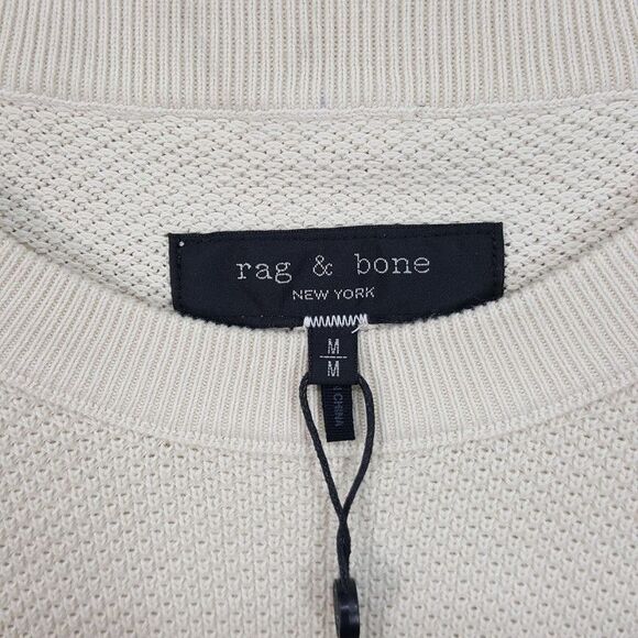 RAG & BONE Sweater Mens Medium Cream Waffle Knit Washed Dexter Crew $268 - Picture 3 of 7
